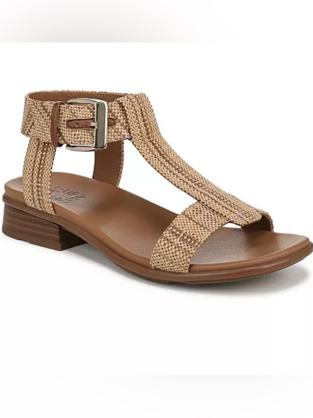 NATURALIZER Easton Woven T-Strap Ankle Buckle Sandal . Sz 7.5.  NWT